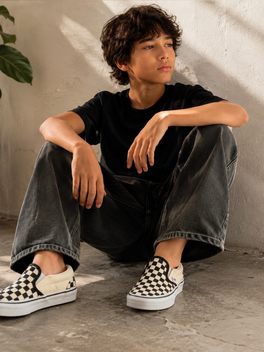 Vans Classic Checkerboard Slip On Sneakers Youth Size 5 Black White